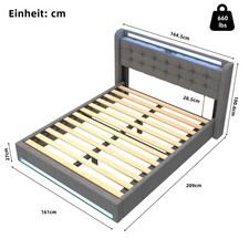 Polsterbett 140x200cm Doppelbett, Hydraulisches Bettgestell mit Ladefunktion USB