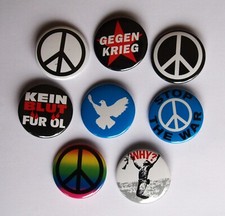 Gegen Krieg Anstecker 8 Stück Buttons 37 mm Friedenstaube Peacezeichen