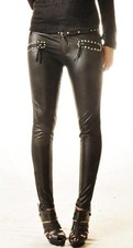 Spandexhose in Lederoptik mit Nieten, Lederlook Jeggings, Vintage, Neu