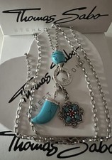 Thomas Sabo Kette 70 & Türkis Träger & Zahn & Ornament Charm Anhänger 