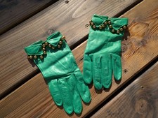 Roeckl Damen Lederhandschuhe grün – Haarschafleder mit Perlen | Vintage Gr. 7