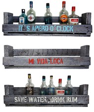 SHaBBY GRau WuNSCHTeXT Wandregal Holz Wandbar Weinregal rustikal Whisky handmade