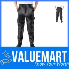 Herren Damen Kochhose Schwarz Unisex Gummizug Locker Baumwolle Kochuniform