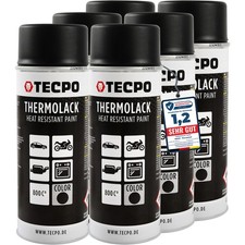TECPO AUSPUFFLACK 800°C THERMOLACK 6x400ml OFENLACK HITZEBESTÄNDIG SCHWARZ MATT