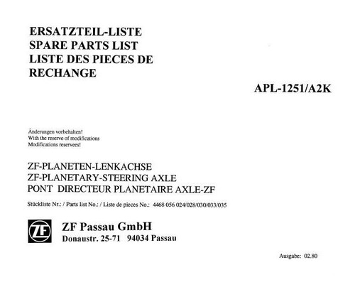 Ersatzteilliste allradachse - ersatzteilliste, zf