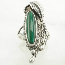 Südwest Malachit Blatt Navette Sterlingsilber Ring Größe 6 3/4