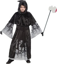 Edles Kostüm Gevatter Tod Gr. 122/134 schwarze Samtrobe + Streitaxt Halloween