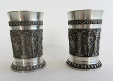 2 Zinnbecher / Schnapsbecher / Stamper / Bodenmarke "BMF -  Zinn" / 97 %