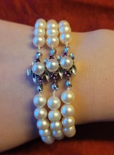 Zuchtperlenarmband Perlenarmband Akoya,6-7 mm,81Stk.,585 Weißgold,6 Rubine