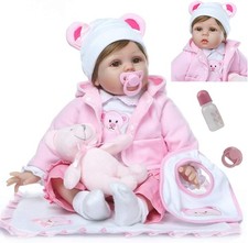 55cm Reborn Puppe Baby Lebensecht Weiches Vinyl Silikon Stoffkörper Mädchen XMAS