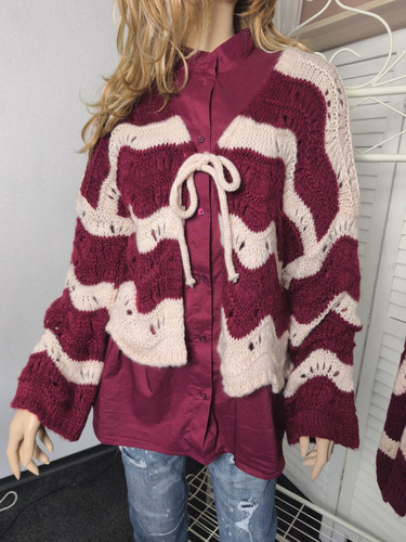 Gestreifte ajour strickjacke - ajour,