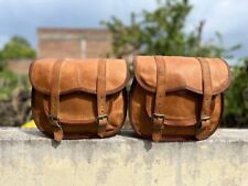 Vintage Braun Leder Motorrad Satteltaschen Tasche Zwei Taschen Packtaschen Sa...