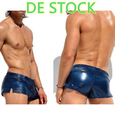 DE Herren Wetlook Shorts Leder Optik Kurze Hose Elastische Slim Fit Badeshort