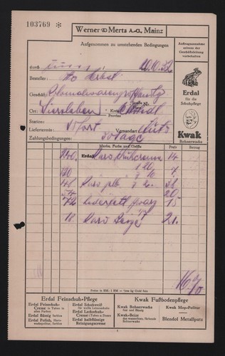 Mainz rechnung 1932 - mainz,, &