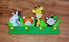 Kinder Garderobe Zebra Tiger Giraffe Affe 4 Haken 35 cm breit 18 cm hoch