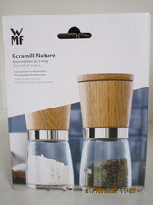 WMF 2-TEILIG GEWÜRZMÜHLEN SET SALZ-/PFEFFERMÜHLE CERAMILL NATURE EICHE HOLZ GLAS