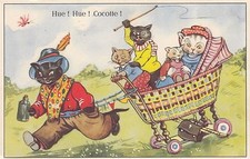 Katze, Katzen, Kinderwagen als Kutsche, ca. 50er/60er Jahre