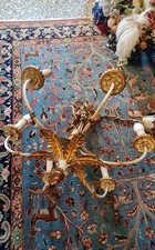Älterer Seltener FLORENTINER, KRONLEUCHTER. Blattvergoldet. Shabby 