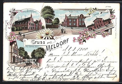 Lithographie meldorf post und - meldorf,,