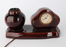 Keramik Tischlampe mit Uhr 1940er Jahre