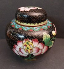 Antike Cloisonne Deckeldose China - Japan Blumendekor