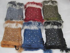 Damen Stulpen mit Fell fingerlos Pulswärmer mit Glitzer Stein 