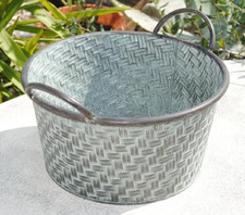 Zinkwanne,rund,antik-grün,mit Muster,Pflanzgefäß,28,5cm Durchmesser,Art118620