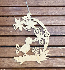 WANDBILD Fensterbild Schmetterling Vogel Narzissen Frühling aus Holz 22 cm