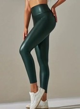 Leggings, Gr. XL , Ultra-weiche High-Waist Kunstleder, Dunkelgrün