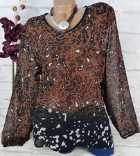 Leins Bluse Shirt Hemd Tunika Top Elegant Transparent Leicht Kurz Braun XL 44 46