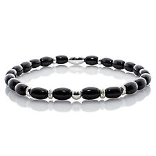 Obsidian 925 Sterling Silber Armband Bracelet Perlenarmband Beads schwarz 6mm 