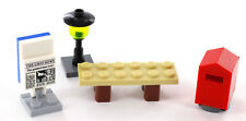 LEGO City Briefkasten, Zeitungsständer, Bank, Parkbank, Lampe, Laterne, NEU