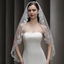 Schleier Ivory Brautschleier Kurz 1-lagig Spitze Aufkleber Hochzeit