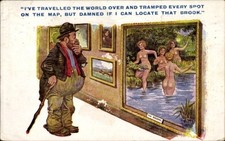 Ak Mann bewundert ein Bild, Nackte badende Frauen - 4448639