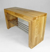 Sitzbank Holzbank Eiche Schuhablage Edelstahl Handarbeit Designbank Flurbank