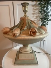 Vintage 80er große Tulpenlampe italienisch romantisch neoklassizistisch Urne pfirsichgrün 90s