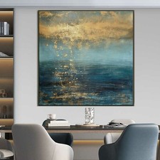 Abstrakt  Gemälde Gold Sealandschaft Modern Leinwandbild Handgemalt 