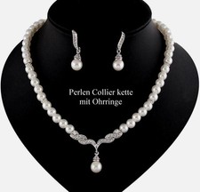 Hochzeit-Schmuck Set,Ketten Set,Damen-Perlen-Collier-Kette & Ohrringe 1 Set Neu