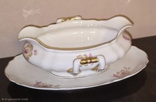 Krautheim Selb Bavaria Sauciere Porzellan Goldrand 21 x 15 cm Blumenmotiv