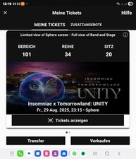 2 x Ticket for Insomniac x Tomorrowland: UNITY on 29st August 2025 @ Sphere LV