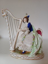 E & A Muller Schwarza-Saalbahn 1890 -1900 Porzellan Figur Harfenistin