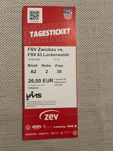 Sammlerticket fsv zwickau - fsv, vs
