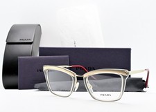 PRADA Brille VPR 15U 50-19 KNG-1O1 140 Damen Browline Gold Satin Rauch Fog Cat M