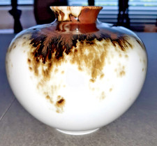 Runde Wunsiedel Bavaria Porzellan Vase Mid Century 70er Jahre Weiß braune Glasur