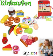 HOLZ Kinder Kasse Lebensmittel Kaufladen Zubehör Set Spiel Laden Kaufmannsladen