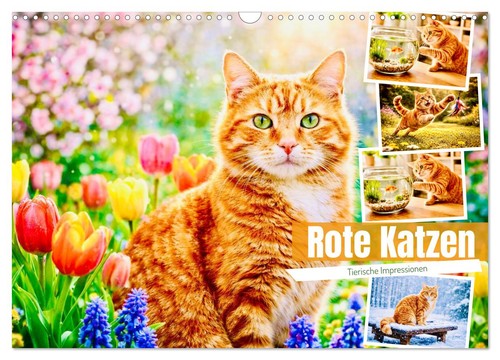 Rote katzen wandkalender 2027 - katzen, (wandkalender