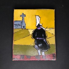 BIGOUDEN Öl Leinwand Signiert CRISTI Gemälde Bretagne Antik Vintage