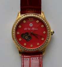 R.U. Braun Damen Automatikuhr Gold-Rot, 27 Jewels, Skelett-Herz, Kristallbesatz