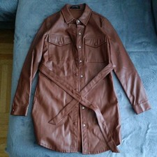 Amisu Braun Kunstleder Jacke Damen Gr.36  Knopf Taschen Gürtel Guten Zustand 
