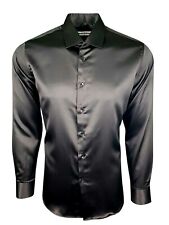HERREN SATIN SHIRT HOCHZEITSKLEID FORMELL SMART SEIDIG GEFÜHL LANGE ÄRMEL £17,99 (422)
